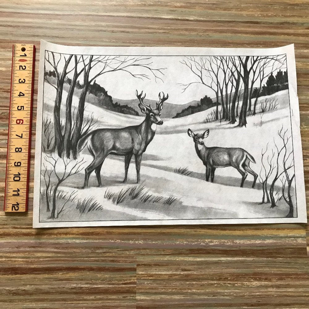 Deer Buck & Doe Forest Wall Hanging Vintage Artex Tri-Chem Pre-Printed Fabric
